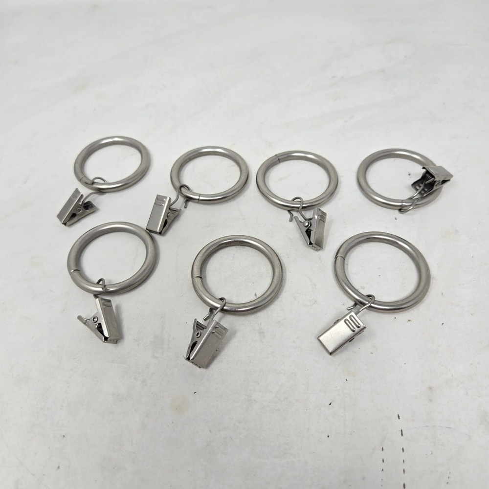 Brushed‎ Nickel Curtain Rings with Clips Set of 7 Metal Drapery Hardware Silver